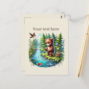 Cute customisable fishing bear postcard