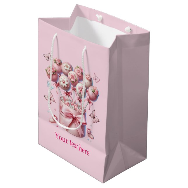 Cute customisable girls baby shower medium gift bag (Front Angled)