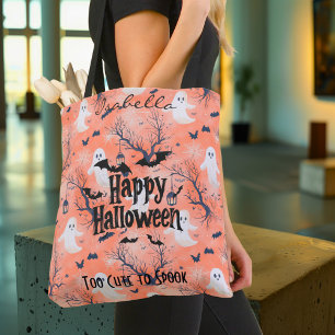 Cute Customisable Halloween Ghost with Bats Tote Bag