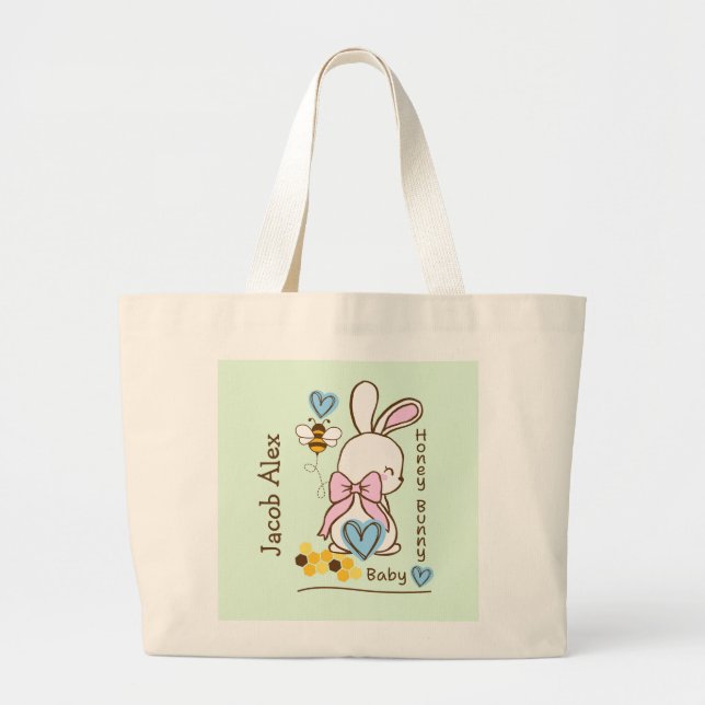 Cute & Customisable Honey Bunny Baby Boy Tote Bag (Front)