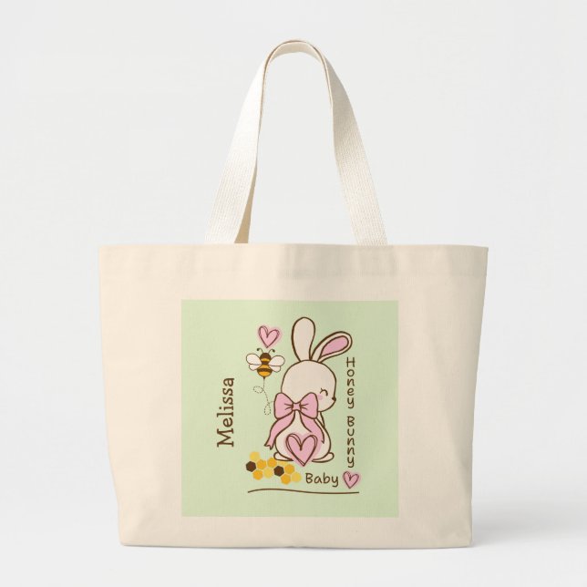 Cute & Customisable Honey Bunny Baby Girl Tote Bag (Front)