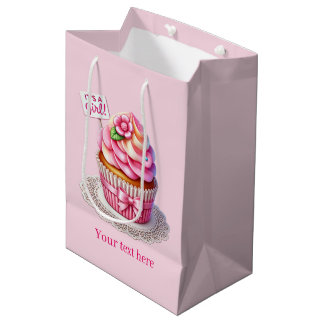 Cute customisable it's a girl baby shower medium gift bag