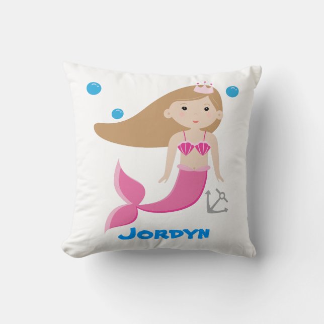 Cute Customisable Mermaid Pillow - Under The Sea (Front)