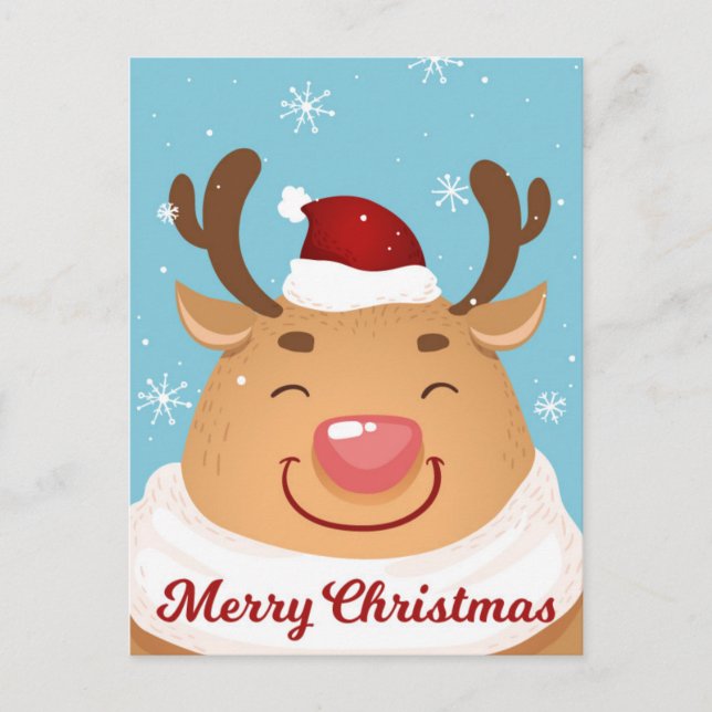 Cute Customisable Merry Christmas Reindeer Card (Front)