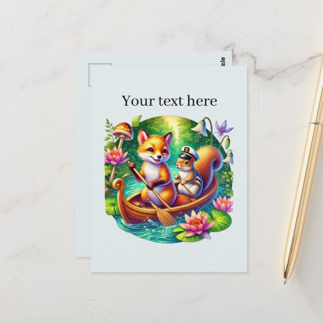 Cute customisable mixed animals canoeing postcard (Front/Back In Situ)