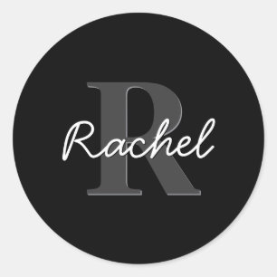 Cute Customisable Monogram   Black & Grey Classic Round Sticker