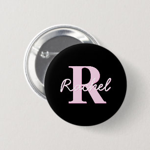 Cute Customisable Monogram   Light Pink & Black 6 Cm Round Badge