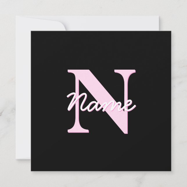 Cute Customisable Monogram | Light Pink & Black Card (Front)