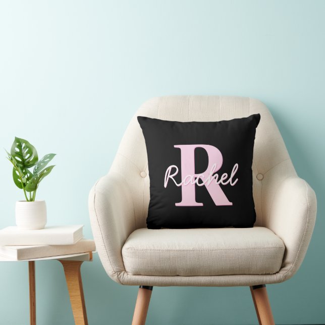 Cute Customisable Monogram | Light Pink & Black Cushion (Chair)