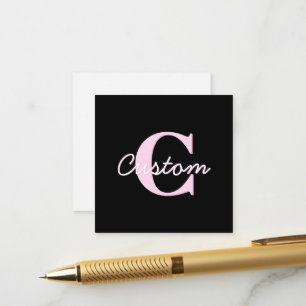 Cute Customisable Monogram   Light Pink & Black Enclosure Card