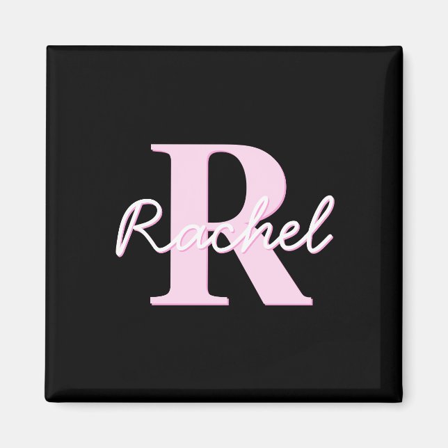 Cute Customisable Monogram | Light Pink & Black Magnet (Front)