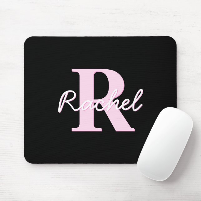 Cute Customisable Monogram | Light Pink & Black Mouse Mat (With Mouse)