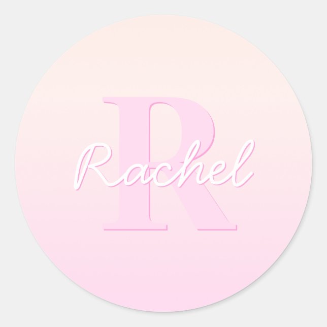Cute Customisable Monogram | Peach & Pink Ombre Classic Round Sticker (Front)