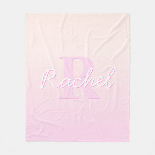 Cute Customisable Monogram Peach & Pink Ombre Fleece Blanket