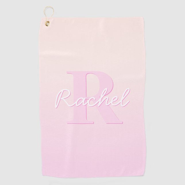 Cute Customisable Monogram | Peach & Pink Ombre Golf Towel (Front)