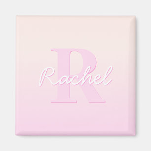 Cute Customisable Monogram Peach & Pink Ombre Magnet