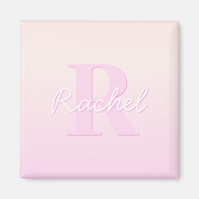 Cute Customisable Monogram | Peach & Pink Ombre Magnet (Front)