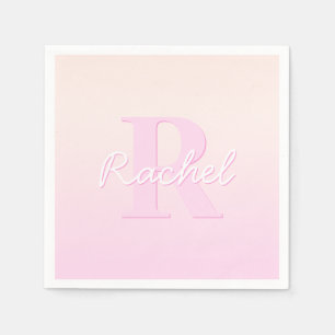 Cute Customisable Monogram Peach & Pink Ombre Napkin