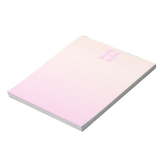 Cute Customisable Monogram | Peach & Pink Ombre Notepad (Rotated)