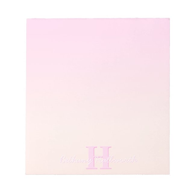 Cute Customisable Monogram | Peach & Pink Ombre Notepad (Front)
