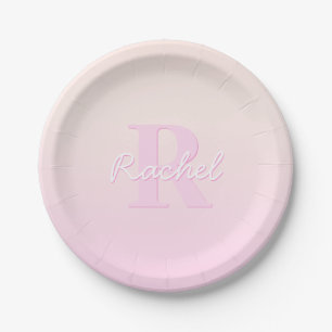 Cute Customisable Monogram Peach & Pink Ombre Paper Plate