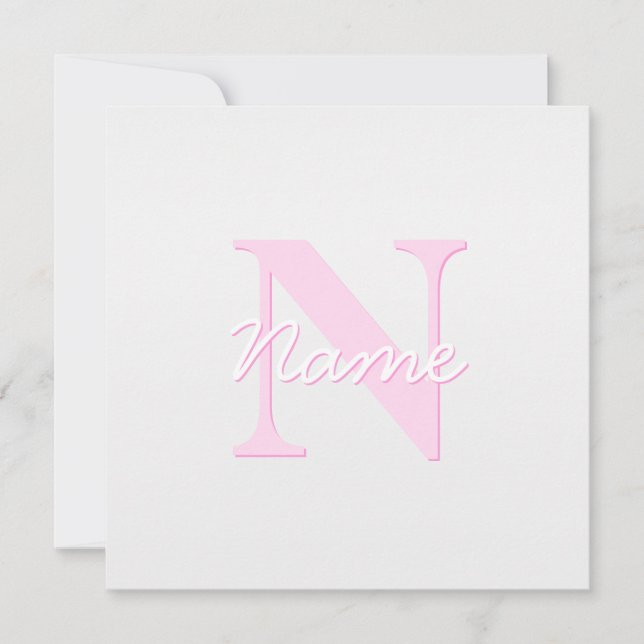 Cute Customisable Monogram | Pink Ombre & Grey Card (Front)