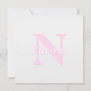 Cute Customisable Monogram Pink Ombre & Grey Card