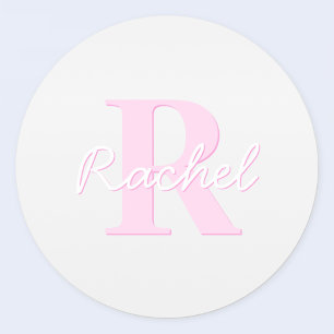 Cute Customisable Monogram   Pink Ombre & Grey Classic Round Sticker