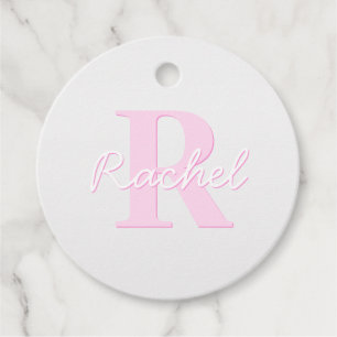 Cute Customisable Monogram Pink Ombre & Grey Favour Tags