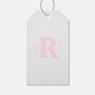 Cute Customisable Monogram   Pink Ombre & Grey Gift Tags
