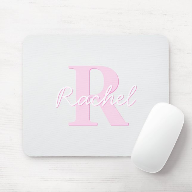 Cute Customisable Monogram | Pink Ombre & Grey Mouse Mat (With Mouse)