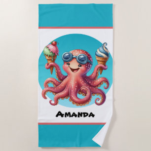 Cute customisable octopus ice cream  beach towel