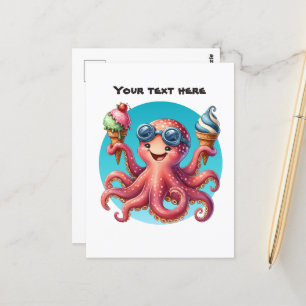 Cute customisable octopus ice cream postcard