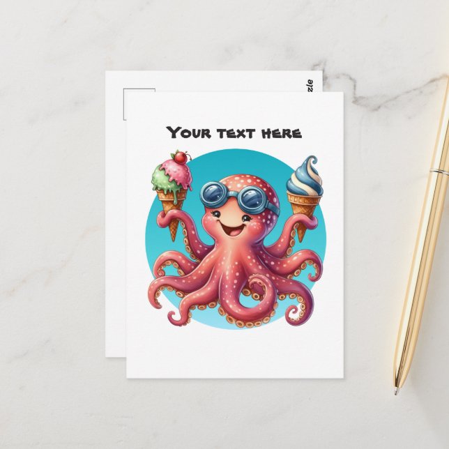 Cute customisable octopus ice cream  postcard (Front/Back In Situ)