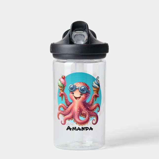 Cute customisable octopus ice cream  water bottle (Front)