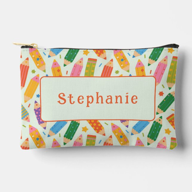 Cute Customisable Pencil Print Accessory Pouch (Front)