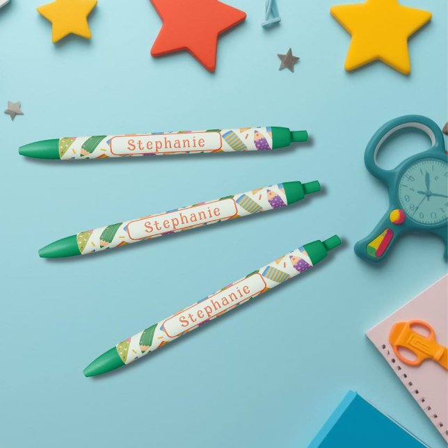 Cute Customisable Pencil Print Black Ink Pen (Creator Uploaded)
