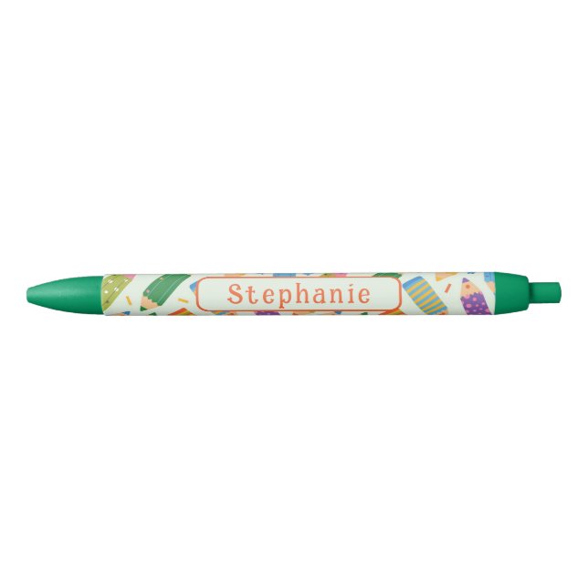 Cute Customisable Pencil Print Black Ink Pen (Front)