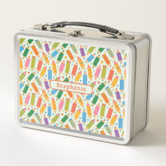 Cute Customisable Pencil Print Metal Lunch Box