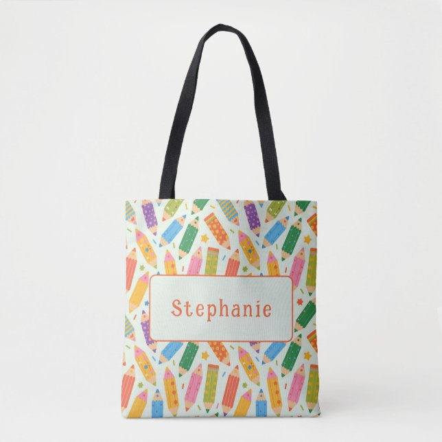 Cute Customisable Pencil Print Tote Bag (Front)