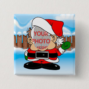 Cute Customisable Photo Santa's little helper 15 Cm Square Badge