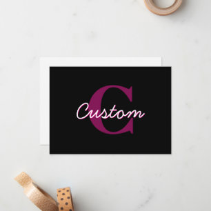 Cute Customisable Pink & Black Monogram Script Card
