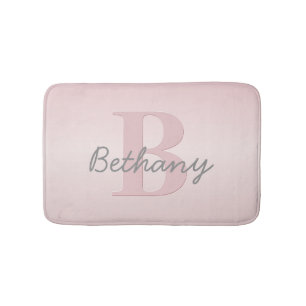 Cute Customisable Pink Monogram & Your Name Script Bath Mat