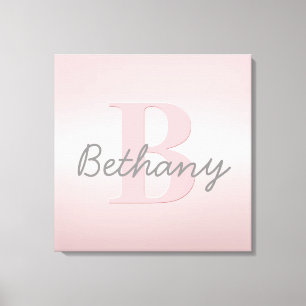 Cute Customisable Pink Monogram & Your Name Script Canvas Print