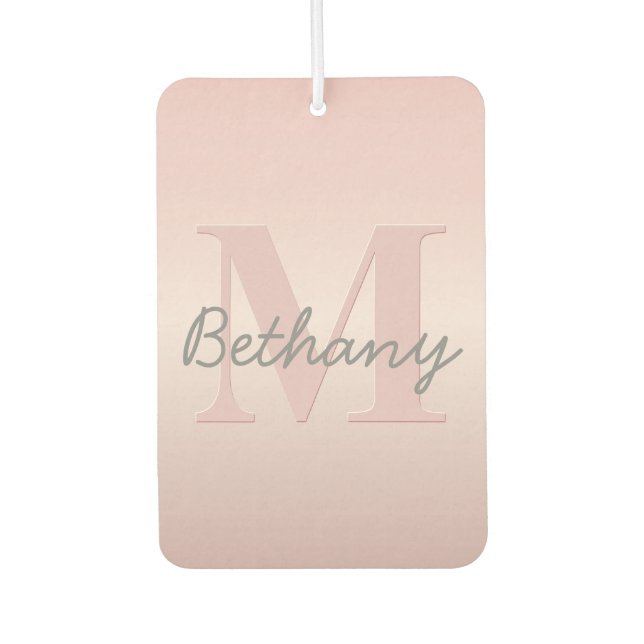 Cute Customisable Pink Monogram & Your Name Script Car Air Freshener (Front)