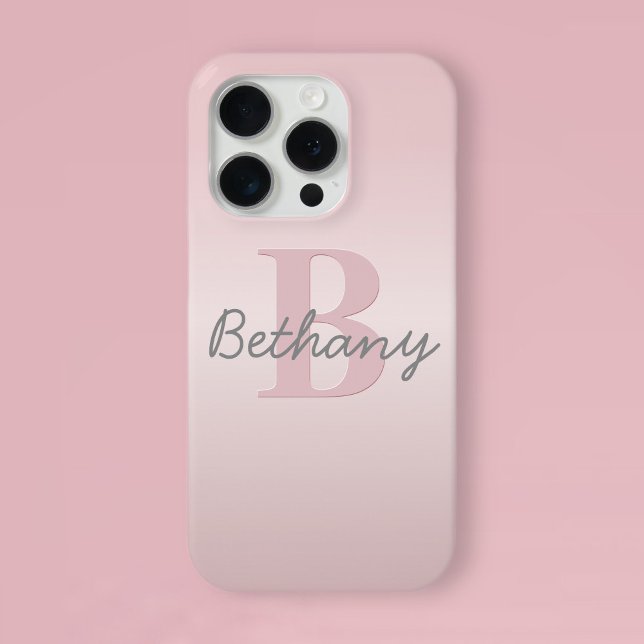 Cute Customisable Pink Monogram & Your Name Script Case-Mate iPhone Case (Creator Uploaded)