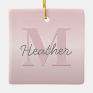Cute Customisable Pink Monogram & Your Name Script Ceramic Ornament