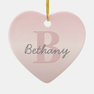 Cute Customisable Pink Monogram & Your Name Script Ceramic Tree Decoration