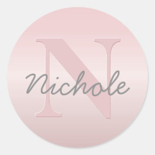 Cute Customisable Pink Monogram & Your Name Script Classic Round Sticker
