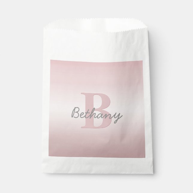 Cute Customisable Pink Monogram & Your Name Script Favour Bags (Front)